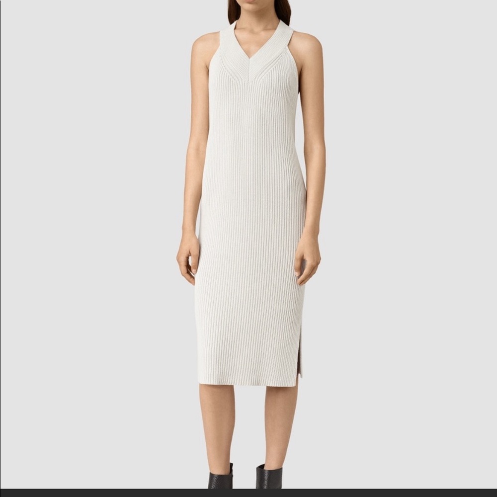 allsaints ribbed v neck Shortsleeve sweater dress